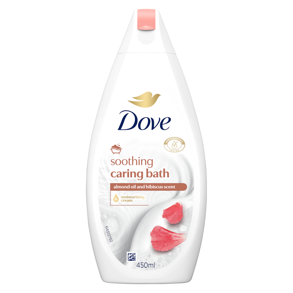 Dove Soothing Caring Bath 450ml with Almond Oil and Hibiscus Scent
