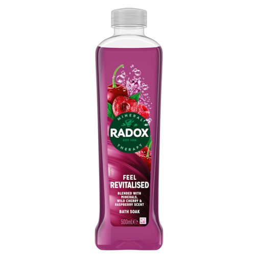 Radox Feel Revitalised  Bath Soak 500ml with Minerals Wild Cherry & Raspberry Scent