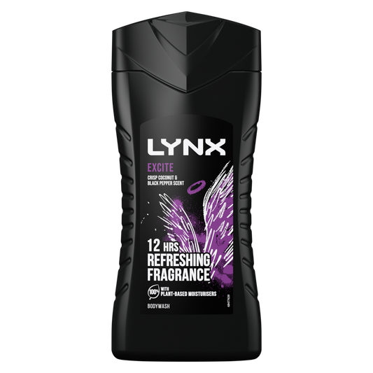 Lynx Excite Shower Gel 225ml with Crisp Coconut & Black Pepper Scent