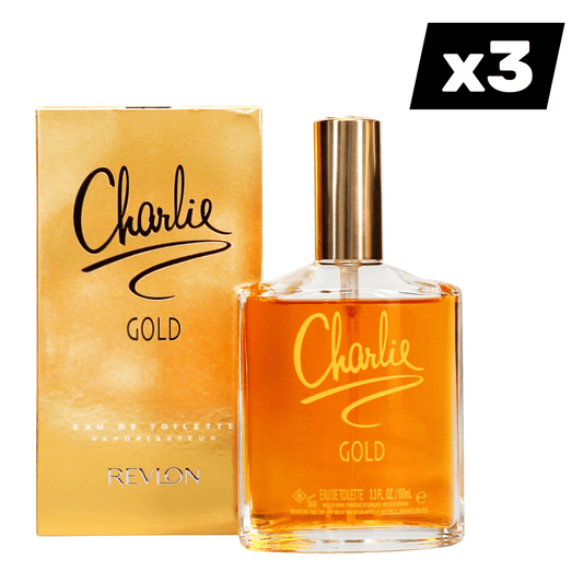 Charlie Gold Eau de Toilette for Women, Warm Oriental Floral Perfume Spray, Long-Lasting Fragrance, 100ml x 3 Pack