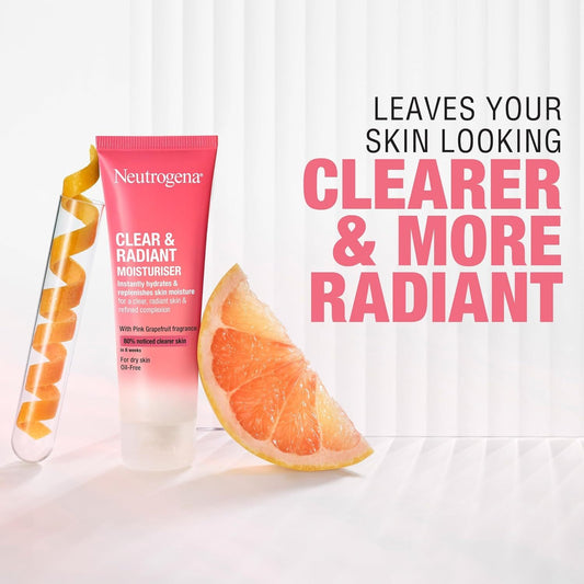 Neutrogena Clear & Radiant Moisturiser with Pink Grapefruit, Hydrating Oil-Free Face Cream for Dry Skin, 50ml x 3 Pack