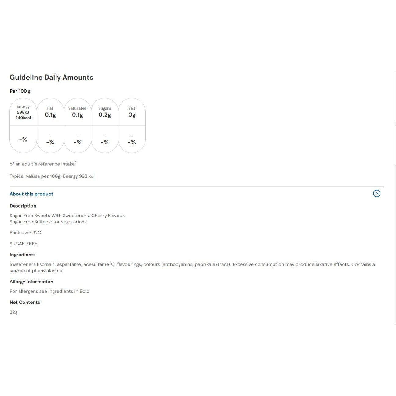 Halls Cherry Sugar Free Menthol Sweets, Clearing Menthol Action, Long-Lasting Freshness, 20 x 32g Pack