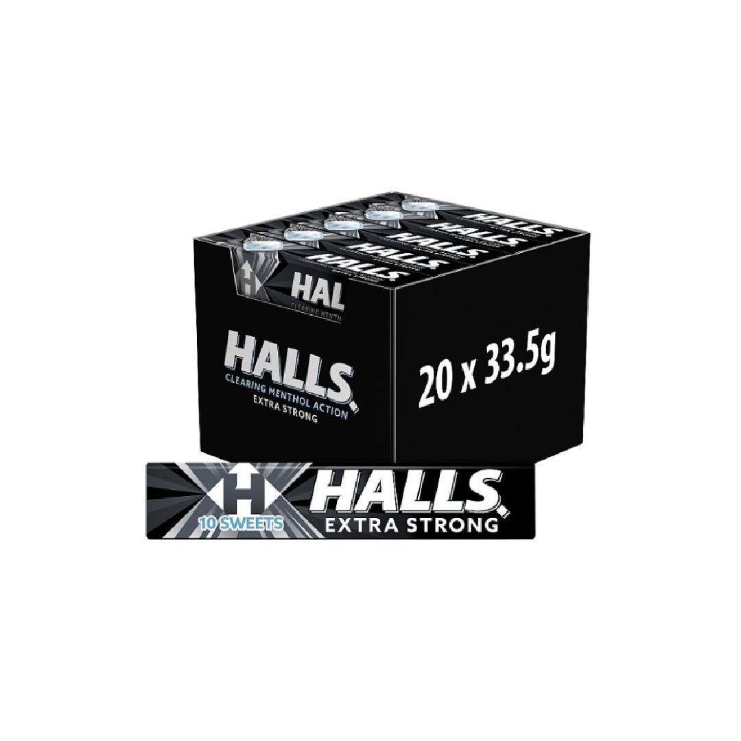 Halls Extra Strong Menthol Sweets, Clearing Menthol Action, Long-Lasting Freshness, 20 x 33.5g Pack