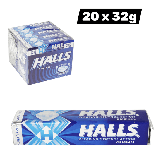 Halls Original Sugar Free Menthol Sweets, Clearing Menthol Action, Breath Freshener Lozenges, 20 x 32g Pack